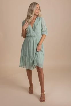 Listicle On The List Knee-Length Dress -Bella Ella Sales onthelistknee lengthdresssagefull2 5000x