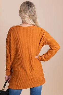Zenana Life Goes On Long Sleeve Waffle Top -Bella Ella Sales orange back d28a3848 564b 422f 8d55 2c84c5a35fc6 5000x