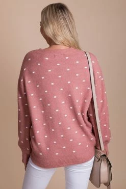 Be Cool Stay Sweet Dotted Knit Sweater -Bella Ella Sales pink back fb4c96dd 3272 421b 8072 a5ff2af3c978 5000x