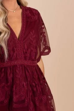 Bella Ella Boutique Light My Fire Wine Purple Lace Mini Dress -Bella Ella Sales red detial 5000x