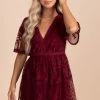 Bella Ella Boutique Light My Fire Wine Purple Lace Mini Dress