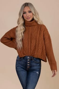 Love Tree / Style Melody Toasted Maple Cable Knit Turtleneck Sweater -Bella Ella Sales red main 2347289c cf78 4a2e 8e31 fce05e9e905f 5000x