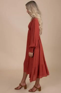 In Loom No Place Like You Smocked Long Sleeve Midi Dress -Bella Ella Sales red side 0475e092 4e6b 48df acc1 53dc87d080af 5000x