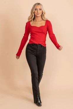 Eesome Confidently Lost Long Sleeve Top -Bella Ella Sales red top front 5000x