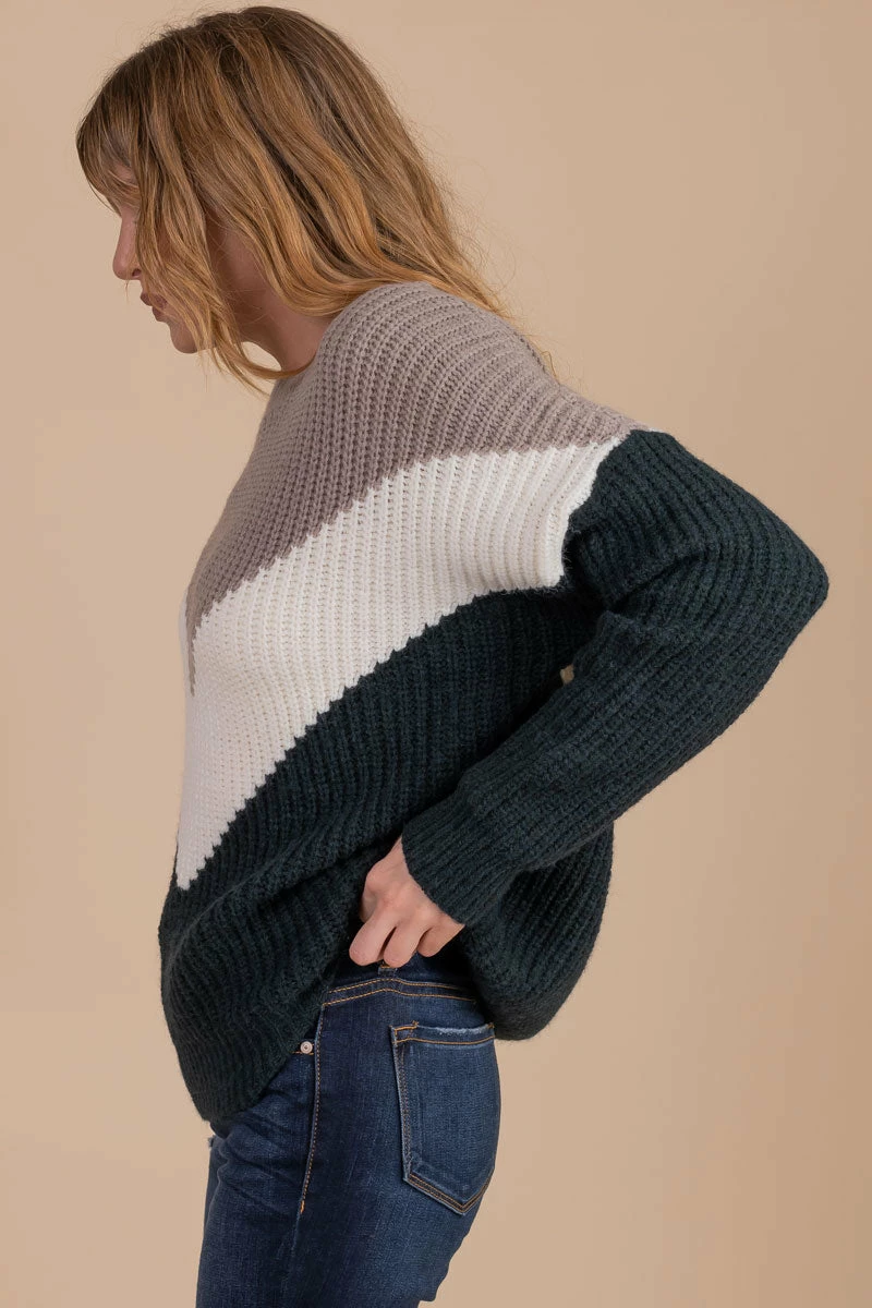 Eesome Let It Snow Chevron Striped Knit Sweater - Dark Green 2 Eesome Let It Snow Chevron Striped Knit Sweater - Dark Green - Image 2