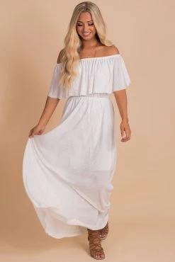 See & Be Seen Slow Dancing Ribbed Off Shoulder Maxi Dress