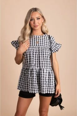 2 Hearts Be Unforgettable Gingham Peplum Top