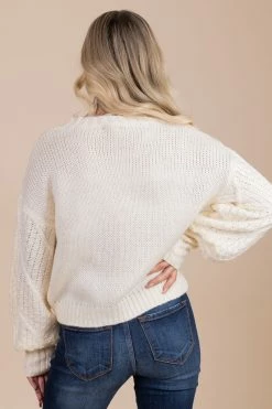 Very J Winter Splendor Textured Knit Sweater -Bella Ella Sales white bakc 5000x