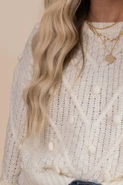 Very J Winter Splendor Textured Knit Sweater -Bella Ella Sales white detail baa80303 ebb0 447f bc72 23c69fa9df7e 5000x